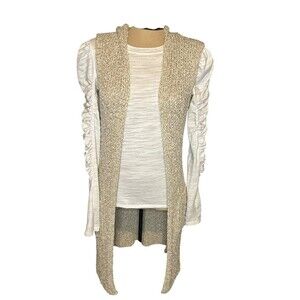 Skies‎ Are Blue Women’s Oatmeal Color Sleeveless Cardigan With Hood Small Boho